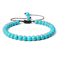 Synthetic Turquoise Round Bead Adjustable Braided Bracelets, 6mm(UO3136-17)