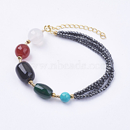 Synthetic Hematite Beaded Bracelets, with Natural Agate, Brass Findings and Spring Ring Clasps, Real 14K Gold Plated, 6-3/4 inch(170mm)(BJEW-I247-06-D)