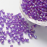 Bicone AB Color Plated Eco-Friendly Transparent Acrylic Beads, Purple, 4x4mm, Hole: 1mm, about 16600pcs/500g(TACR-A003-4mm-28)