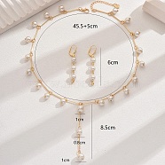 Elegant Brass Imitation Pearl Necklace and Earrings Set for Women, Golden(DL6471)