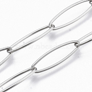 304 Stainless Steel Paperclip Chains, Drawn Elongated Cable Chain, Soldered, Stainless Steel Color, 20x6x1mm, about 39.37 inch(1m)/strand(CHS-S006-JN958-1)