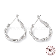 Rhodium Plated 925 Sterling Silver Hoop Earrings, Twist Wire, with S925 Stamp, Real Platinum Plated, 26.5x3x19.5mm(EJEW-K258-09P)