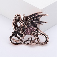 Dragon Rhinestone Pins, Alloy Brooches for Unisex Gift, Red Copper, 39x33mm(PW-WG14714-01)