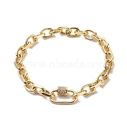 Brass Cable Chain Bracelet with Clear Cubic Zirconia Locking Carabiner for Men Women, Golden, 7-3/4 inch(19.8cm)(BJEW-JB08918)