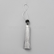 Polyester Tassel Big Pendants Decorations, with Acrylic Beaded and Platinum Alloy Findings, Light Grey, 188mm(HJEW-TAC0019-01F)
