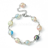 Resin with Gold Foil Round Beaded Chain Bracelet, Mixed Color, 7-3/4 inch(19.6cm)(BJEW-JB09474-01)