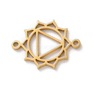 304 Stainless Steel Hollow Chakra Links, Real 18K Gold Plated and Fine Polishing, Vishuddha, 12x15x1mm, Hole: 1mm(STAS-S149-05D)