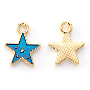 Alloy Enamel Charms, Star, Light Gold, Dodger Blue, 12x10x2mm, Hole: 1.6mm(X-ENAM-S121-028A)