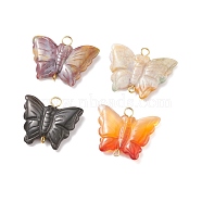 Natural Mixed Stone & Agate Connector Charms, with Golden Tone Iron Double Loops, Butterfly, 25~26x28.5~33.5x4~5.5mm, Hole: 2~4mm(PALLOY-JF01673)