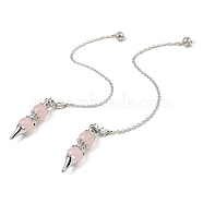 Natural Rose Quartz Pointed Dowsing Pendulums, with Rack Plating Platinum Brass Findings, Long-Lasting Plated, Lead Free & Cadmium Free, Cone, 235mm(G-K338-29P-08)