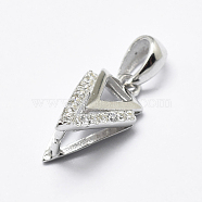 Rhodium Plated 925 Sterling Silver Micro Pave Cubic Zirconia Pendant Bails, Ice Pick & Pinch Bails, Triangle, Platinum, 13x7x8mm, Hole: 2.5x3mm, Pin: 1mm(X-STER-E053-33P)
