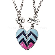 BFF/Best Friends Forever Alloy Pendant Necklaces Set, Splite Heart Enamel Pendant Necklaces for Bestfriends, Platinum
, Colorful, 20.31 inch(51.6cm), 2pcs/set(NJEW-SZ0001-45)