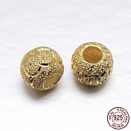 Real 18K Gold Plated Rondelle 925 Sterling Silver Textured Beads, Golden, 8x7mm, Hole: 3mm, about 32pcs/20g(STER-M101-02-8mm)