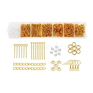 DIY Earrings Making, Including Plastic Ear Nuts, Iron Eye Pins & Flat Head Pins & Jump Rings & Bead Caps & Earring Hooks and Iron Ends with Twist Chain Extension., Golden, Findings: 560Pcs/Box(DIY-FS0001-17G)