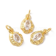 Rack Plating Brass Cubic Zirconia Charms, with Jump Ring, Long-Lasting Plated, Lead Free & Cadmium Free, Oval, Real 18K Gold Plated, Clear, 14x8x4mm, Hole: 3mm(KK-Z056-08G-02)