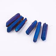 Electroplated Natural Quartz Crystal Graduated Beads Strands, Nuggets, Medium Blue, 21~43x5~13mm, Hole: 1mm, 3pcs/set(G-P315-A06)
