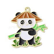 Zinc Alloy Pendant, with Enamel, Panda with Bamboo, Light Gold, Brown, 30x26x1mm, Hole: 1.8mm(ENAM-Z009-03A-LG)