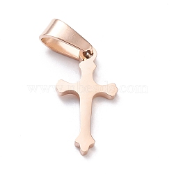 Ion Plating(IP) 304 Stainless Steel Pendants, Cross, Laser Cut, Rose Gold, 19x10x1.5mm, Hole: 3.5x7mm(STAS-L216-39RG)