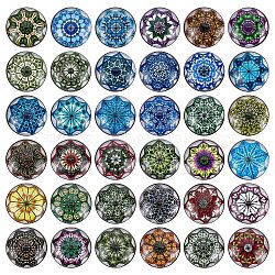 3 Sets 3 Style Alloy Jewelry Snap Buttons, with Glass Cabochons, Half Round with Flower Pattern, Mixed Color, 18.5x9mm, Knob: 5.7mm, 12pcs/set, 1 set/style(BUTT-SC0001-01)