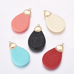 Resin Big Pendants, with Brass Finding, Teardrop, Golden, Mixed Color, 50~51x29~30x6~7mm, Hole: 1.5mm(KK-I654-01G)
