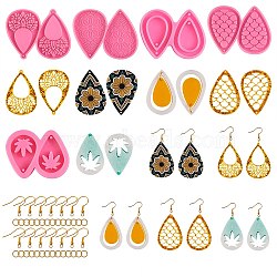 DIY Dangle Earring Making Kits, including 5Pcs Teardrop Silicone Molds, 50Pcs Brass Earring Hook and 50Pcs Iron Open Jump Ring, Pink, 52x67.5x5mm, Hole: 2mm, Inner Diameter: 49mm(DIY-SZ0006-64)