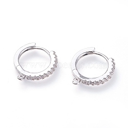Brass Micro Pave Cubic Zirconia Huggie Hoop Earring Findings, with Horizontal Loops, Ring, Clear, Platinum, 15.5x14.5x2mm, Hole: 1mm, pin: 0.9mm(X-ZIRC-G156-07P)