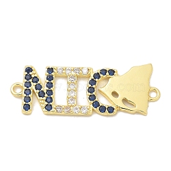 Brass Clear & Blue Cubic Zirconia Word NICE Connector Charms, Rack Plating, Long-Lasting Plated, Lead Free & Cadmium Free, Real 18K Gold Plated, 11.5x31x2mm, Hole: 1.5mm(KK-K293-33G)