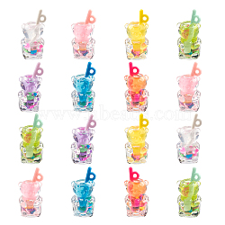 35Pcs 7 Colors Transparent Resin Pendants, Imitation Drink, Bear Bottle, Mixed Color, 28x14x13mm, Hole: 1.8mm, 5pcs/color(RESI-CJ0002-10)