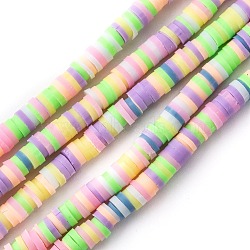 Handmade Polymer Clay Beads Strands, for DIY Jewelry Crafts Supplies, Heishi Beads, Disc/Flat Round, Mixed Color, 4x0.5~1mm, Hole: 1.4mm, about 350~410pcs/strand, 15.75 inch~16.14 inch(40~41cm)(CLAY-R089-4mm-T03C)