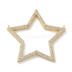 Rack Plating Brass Micro Pave Cubic Zirconia Connector Charms, Long-Lasting Plated, Lead Free & Cadmium Free, Star, Real 18K Gold Plated, 30x33x2.5mm, Hole: 0.8mm(KK-G515-42G-01)