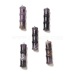 Natural Amethyst Pendants, Bamboo Stick Charms, with Stainless Steel Color Tone 304 Stainless Steel Loops, 45x12.5mm, Hole: 2mm(G-I340-A29)