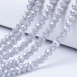 Electroplate Glass Beads Strands, Opaque Solid Color, AB Color Plated, Faceted, Rondelle, Gainsboro, 2.5x2mm, Hole: 0.4mm, about 150~170pcs/strand, 11 inch(27.5cm)(EGLA-A034-P1mm-B11)