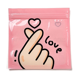 Square Plastic Packaging Zip Lock Bags, with Cartoon Hand Pattern, Top Self Seal Pouches, Pink, 13.3x13.5x0.15cm, Unilateral Thickness: 2.5 Mil(0.065mm)(OPP-K001-06E)