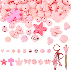 92Pcs Transparent Silicone Focal Beads, Mixed Shapes, Pink Color, 12~35x11~35x6.5~15mm(SIL-TA0002-84)