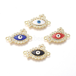 Brass Micro Pave Cubic Zirconia Links connectors, with Enamel, Eye, Clear, Golden, 17x25x2mm, Hole: 2mm(KK-G374-30G)