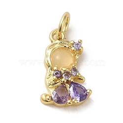 Brass Micro Pave Colorful Cubic Zirconia Glass Pendants, Real 18K Gold Plated, Girl, 15x9x2.8mm, Hole: 3.2mm(KK-R162-026D-G)