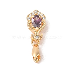 Golden Brass Micro Pave Clear Cubic Zirconia Ice Pick Pinch Bails, with Glass, Flower, Purple, 21x8x7mm, Hole: 3.5x3mm, Pin: 0.8mm(KK-B100-049G-02)