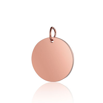 201 Stainless Steel Pendants, Manual Polishing, Flat Round, Stamping Blank Tag, Rose Gold, 14x1mm, Hole: 3.5mm