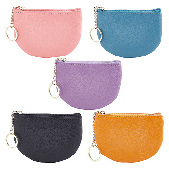 5Pcs 5 Colors Imitation Leather Coin Purse for Women, Keychain Wallet, with Alloy Split Key Ring, Mixed Color, 17.5cm, 1pc/color