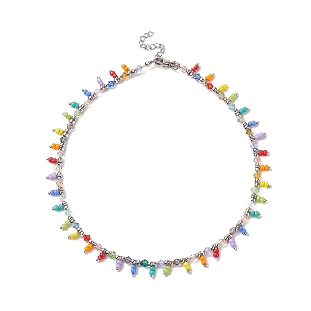 Glass Seed Beaded Charms Necklace for Women, Colorful, 13.58 inch(34.5cm)