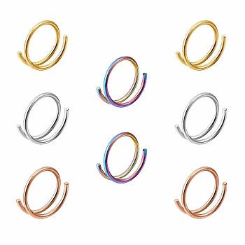 8Pcs 4 Colors Double Nose Ring for Single Piercing, Spiral 316 Surgical Stainless Steel Nose Ring for Women, Piercing Body Jewelry, Mixed Color, Inner Diameter: 8mm, 2pcs/color