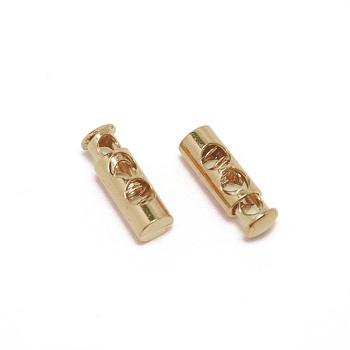 Alloy Spring Cord Locks, Double Hole Drawstring Stopper Fastener Buttons, Garment Accessories, Golden, 2.2x0.7x0.7cm, Hole: 4mm