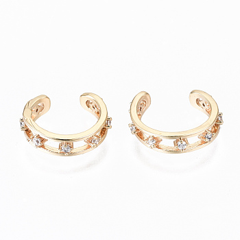 Brass Micro Pave Clear Cubic Zirconia Cuff Earrings, Nickel Free, Ring, Real 18K Gold Plated, 12x3mm, Inner Diameter: 9.5mm