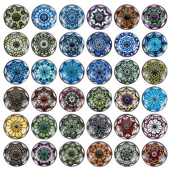 3 Sets 3 Style Alloy Jewelry Snap Buttons, with Glass Cabochons, Half Round with Flower Pattern, Mixed Color, 18.5x9mm, Knob: 5.7mm, 12pcs/set, 1 set/style