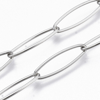 304 Stainless Steel Paperclip Chains, Drawn Elongated Cable Chain, Soldered, Stainless Steel Color, 20x6x1mm, about 39.37 inch(1m)/strand