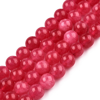 Natural Quartz Beads Strands, Dyed & Heated, Imitation Rhodochrosite, Round, Crimson, 8~8.5mm, Hole: 1.2mm, about 46pcs/strand, 14.96 inch(38cm)