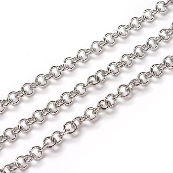 304 Stainless Steel Rolo Chains, Belcher Chain, with Spool, Unwelded, Stainless Steel Color, 5x1mm, about 32.8 Feet(10m)/roll
