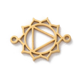 304 Stainless Steel Hollow Chakra Links, Real 18K Gold Plated and Fine Polishing, Vishuddha, 12x15x1mm, Hole: 1mm