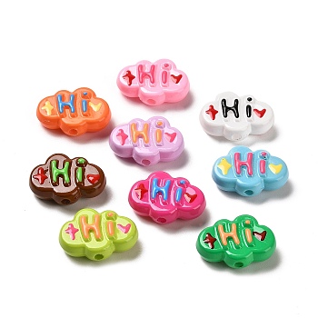 Baking Paint Acrylic Beads, with Enamel, Cloud with Word HI, Mixed Color, 18x25x8.5mm, Hole: 2.7mm
