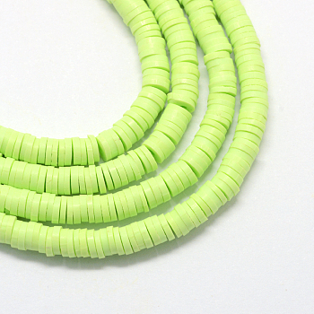 Eco-Friendly Handmade Polymer Clay Beads, Disc/Flat Round, Heishi Beads, Light Green, 3x1mm, Hole: 1mm, about 380~400pcs/strand, 17.7 inch